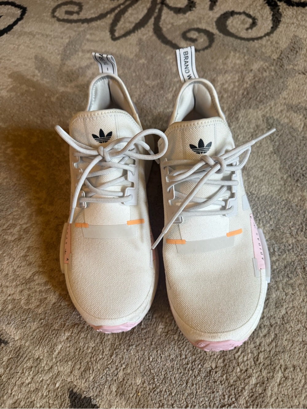 adidas Women’s White Sneakers with Pink & Orange Accents